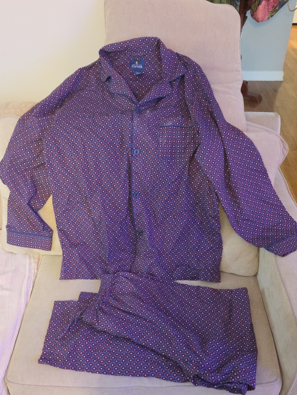 Stafford Purple Geometric Print Men’s Pajama Set - Button Front Two-Piece